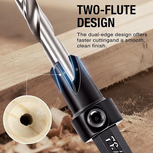 5PCS Tapered Countersink Drill Bit Set for Wood, #4#6#8#10#12, HSS, 1/4" Hex Quick Change Shank, Adjustable Depth Stop, Pilot Hole + Countersink in Saudi Arabia