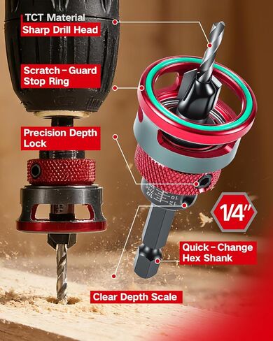 مجموعة لقم الثقب الغاطسة 9 قطع، 5 قطع لقم الثقب المدبب من سبائك TCT وطوق إيقاف العمق قابل للتعديل، لقمة غاطسة خشبية مع مفتاح ربط لأعمال النجارة 82 درجة، والخشب الرقائقي وMDF DIY in Kuwait