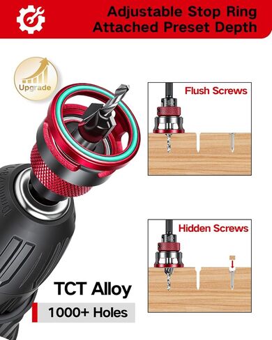 مجموعة لقم الثقب الغاطسة 9 قطع، 5 قطع لقم الثقب المدبب من سبائك TCT وطوق إيقاف العمق قابل للتعديل، لقمة غاطسة خشبية مع مفتاح ربط لأعمال النجارة 82 درجة، والخشب الرقائقي وMDF DIY in Kuwait