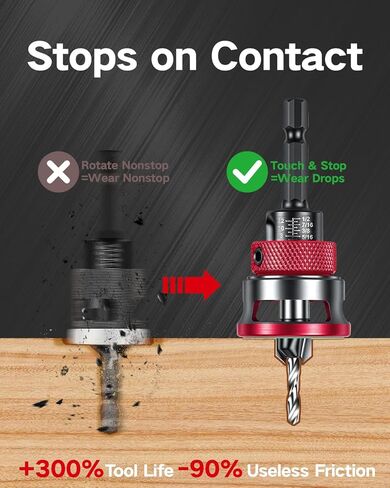 مجموعة لقم الثقب الغاطسة 9 قطع، 5 قطع لقم الثقب المدبب من سبائك TCT وطوق إيقاف العمق قابل للتعديل، لقمة غاطسة خشبية مع مفتاح ربط لأعمال النجارة 82 درجة، والخشب الرقائقي وMDF DIY in Kuwait