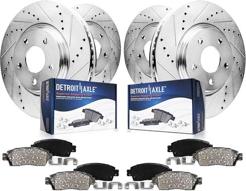 Detroit Axle - Brake Kit for V6 2010-2015 Chevrolet Camaro LS & LT Front & Rear Drilled & Slotted Disc Brake Rotors Ceramic Brakes Pads 2011 2012 2013 2014 Replacement: 12.64" inch Rotor in Saudi Arabia