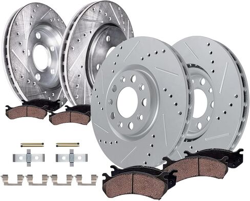 Detroit Axle - Brake Kit for V6 2010-2015 Chevrolet Camaro LS & LT Front & Rear Drilled & Slotted Disc Brake Rotors Ceramic Brakes Pads 2011 2012 2013 2014 Replacement: 12.64" inch Rotor in Saudi Arabia