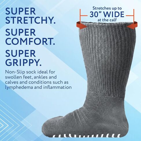 IMPRESA Super Wide Grip Socks for Men and Women– Extra Wide Non-Slip Diabetic Socks for Swollen Feet & Ankles - Big & Tall Edema Socks with Grippers - Soft, Stretchy Fit for Wide Calves - 2 Pack Gray in Saudi Arabia