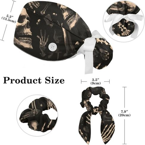 Scrub Cap, Surgical Caps for Women, Skull Skeleton Halloween, Bouffant Nurse Cap Ponytail in Saudi Arabia