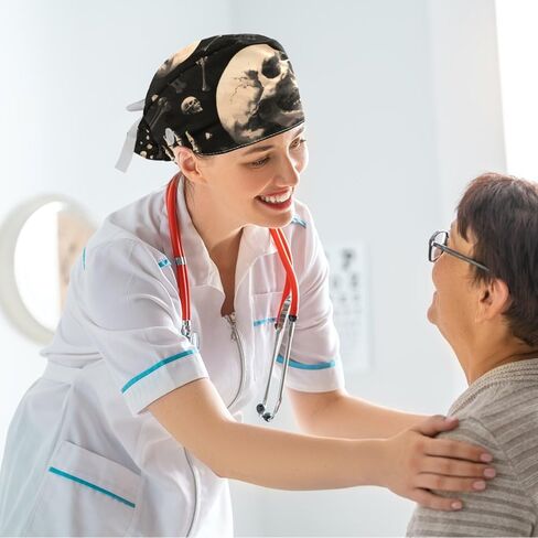 Scrub Cap, Surgical Caps for Women, Skull Skeleton Halloween, Bouffant Nurse Cap Ponytail in Saudi Arabia