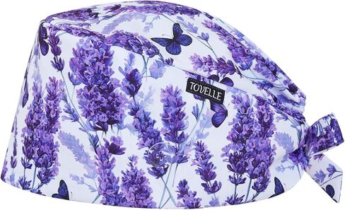 Lavender Butterfly Double-Sided Printed Scrub Caps for Women with Buttons, Adjustable Helps Reduce Static Buildup Medical Hats, Breathable Surgical Caps with Sweatband for Long Hours in Saudi Arabia