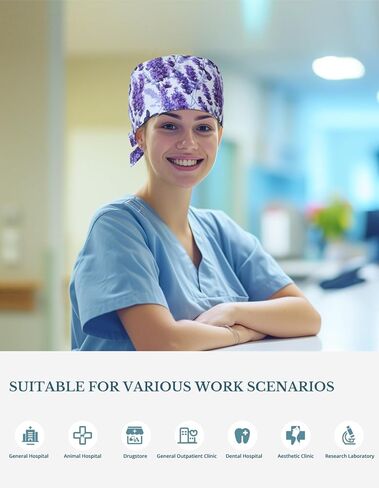 Lavender Butterfly Double-Sided Printed Scrub Caps for Women with Buttons, Adjustable Helps Reduce Static Buildup Medical Hats, Breathable Surgical Caps with Sweatband for Long Hours in Saudi Arabia