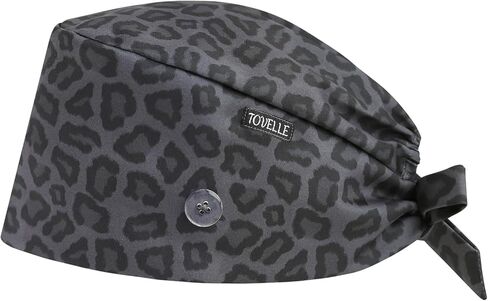 Black Leopard Double-Sided Printed Scrub Caps for Men and Women with Buttons, Adjustable Helps Reduce Static Buildup Medical Hats, Breathable Surgical Caps with Sweatband for Long Hours in Saudi Arabia