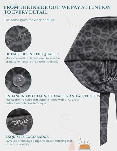 Black Leopard Double-Sided Printed Scrub Caps for Men and Women with Buttons, Adjustable Helps Reduce Static Buildup Medical Hats, Breathable Surgical Caps with Sweatband for Long Hours in Saudi Arabia