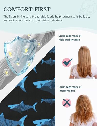 Tie-Back Scrub Cap with Button and Sweatband Modern Classic, Black Shark Print Double-Sided Adjustable Medical Hat for Men, Soft Comfortable, No-Slip for Long-Hour Wear in Saudi Arabia