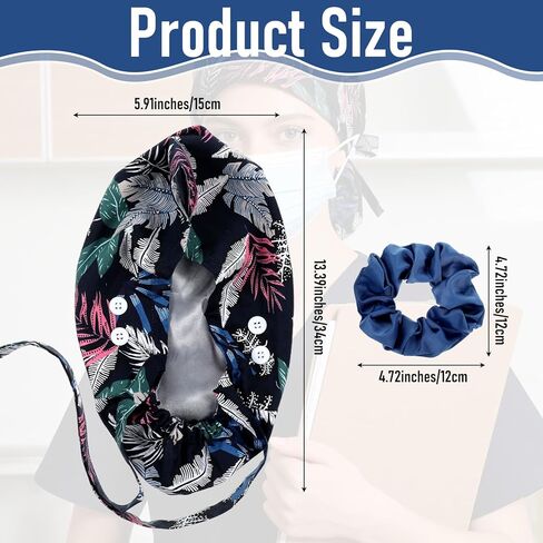 Satin Lined Scrub Cap with Buttons & Sweathand Surgical Caps Working Hat Ponytail Working Adjustable Pouch Tie Unisex in Saudi Arabia