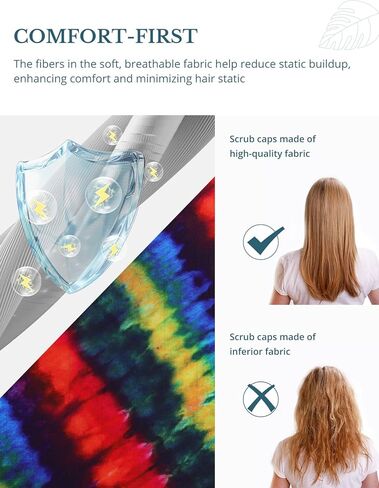 Rainbow Tie-Dye Euro Scrub Caps Women and Men with Buttons, Adjustable Head Cover with Ribbons, Surgical Hat for Women to Secure Long Hair and Helps Reduce Static Buildup in Saudi Arabia