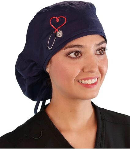Sparkling EARTH Big Hair Ponytail Surgical Scrub Working Cap with Built-in Sweatband - 100% Cotton - Made in The USA! in Kuwait
