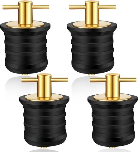 Linkstyle 4 Pcs 1-1/4 Inch Boat Drain Plugs, Brass T-Handle Drain Plug, Twist-Turn and Seal Design Rubber Plugs for Yachts Kayaks in Saudi Arabia