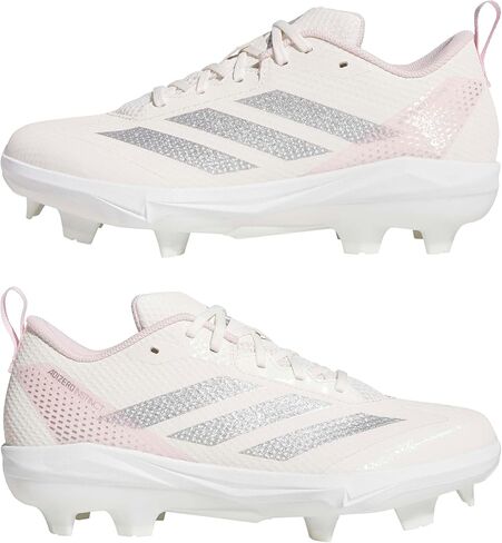 كرة لينة Adizero Instict TPU 2.0 للسيدات من adidas، باللون الأبيض الطباشيري/الفضي المعدني/الوردي الشفاف، 8.5 in Saudi Arabia