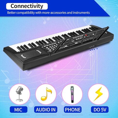 61 Keys Electronic Digital piano, Portable Keyboard Piano with Built-in Speaker and Microphone, Sheet Stand and Power Supply, Keyboard Piano Teaching Gift for Beginners Eelectric in Saudi Arabia