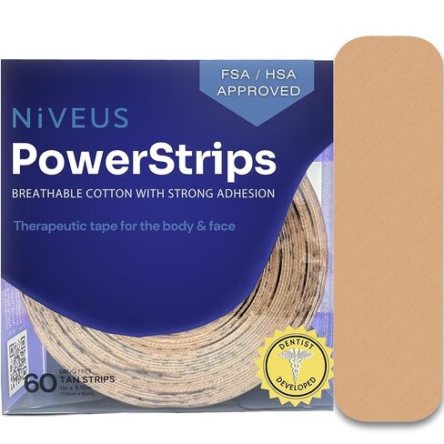 Niveus PowerStrips - Dentist Developed Latex-Free Therapeutic Tape with Strong Adhesion and Breathable Cotton – Gentle Skin Tape for Comfort & Support - for Men and Women (Tan, 60 Strips) in Kuwait