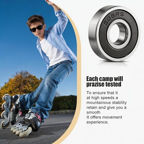 50 Pcs 608-2RS Ball Bearings - High Speed Skateboard Wheel Bearings, Pre-Lubricated & Double Rubber Sealed Miniature Bearings (8x22x7mm) for Skateboards, Scooters, Inline Skates, Longboards in Saudi Arabia