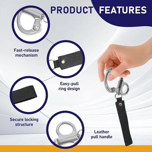 2-Pack Silver Quick Release Shackle Compatible with SCBA Mask, Firefighter Accessories, Stainless Steel Quick Release Clip with Leather Handle, Firefighter Gear Accessories in Kuwait