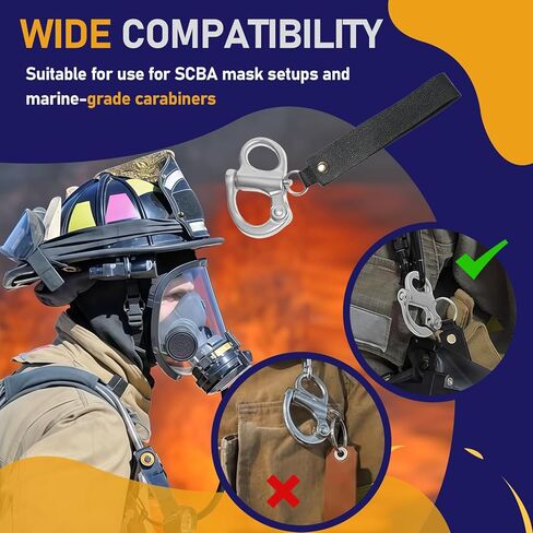 2-Pack Silver Quick Release Shackle Compatible with SCBA Mask, Firefighter Accessories, Stainless Steel Quick Release Clip with Leather Handle, Firefighter Gear Accessories in Kuwait