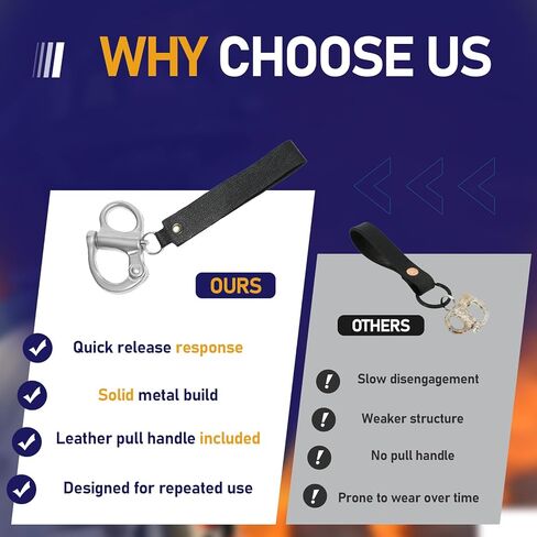 2-Pack Silver Quick Release Shackle Compatible with SCBA Mask, Firefighter Accessories, Stainless Steel Quick Release Clip with Leather Handle, Firefighter Gear Accessories in Kuwait