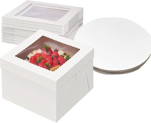 Yyaaloa 10x10x8 صناديق الكيك مع مجموعات لوحات 10 بوصة مع نافذة واضحة مخبز مربع مربع أبيض مخبز يمكن التخلص منها للمعدات الكعك الشوكولاتة in Kuwait