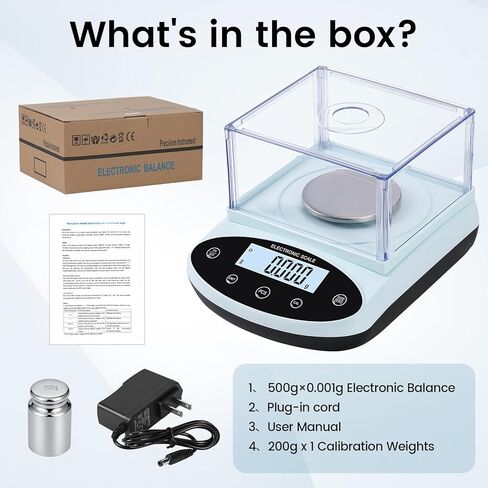 مقياس رقمي للمختبر 500 جرام × 0.001 جرام مقياس ميزان تحليلي 0.001 جرام دقة مقياس الوزن العلمي مع الزجاج الأمامي لكيمياء المجوهرات المختبرية in Kuwait