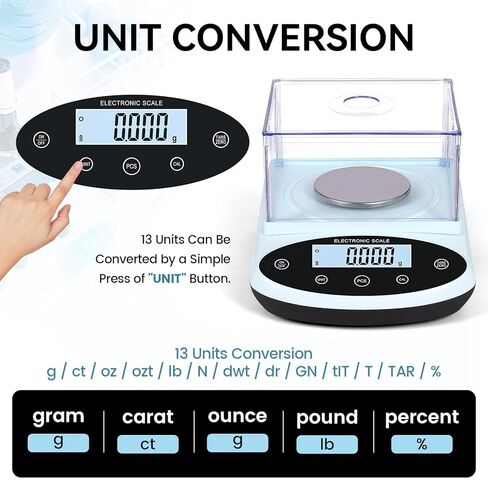 مقياس رقمي للمختبر 500 جرام × 0.001 جرام مقياس ميزان تحليلي 0.001 جرام دقة مقياس الوزن العلمي مع الزجاج الأمامي لكيمياء المجوهرات المختبرية in Kuwait