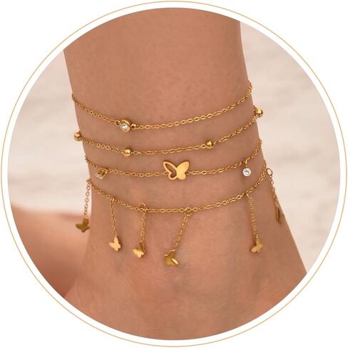 أساور الذهب في الكاحل للنساء مقاوم للماء سحر جولد جولد روابط السلسلة المتجانسة للنساء تشيك تريسل شرير للعين النجمة لؤلؤة من خللال قابلة للتعديل. in Kuwait