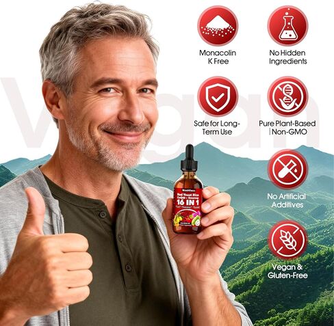 Red Yeast Rice with CoQ10 & Soursop Leaf Extract - Vegan Cholesterol Support Supplement with Red Yeast Rice, Promotes Heart & Immune Health, Non-GMO-2 Fl Oz in Saudi Arabia