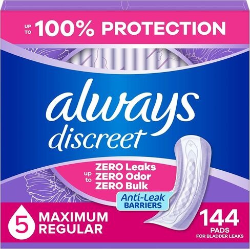 Always Discreet Adult Incontinence Pads for Women, Maximum Absorbency, Long Length, Postpartum Pads, Up to 100% Bladder Leak Protection, 20 Count in Kuwait