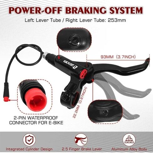 Akantor Zoom HB-876E أذرع فرامل مقطوعة بأمان للدراجة الكهربائية/السكوتر الكهربائي، مقابض فرامل إيقاف تشغيل المحرك، رافعة فرامل الدراجة الإلكترونية (مقبض يمين أسود) in Kuwait