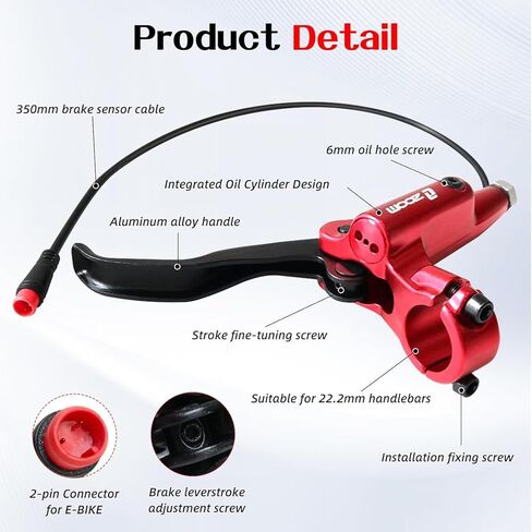 Akantor Zoom HB-876E أذرع فرامل مقطوعة بأمان للدراجة الكهربائية/السكوتر الكهربائي، مقابض فرامل إيقاف تشغيل المحرك، رافعة فرامل الدراجة الإلكترونية (مقبض يمين أسود) in Kuwait