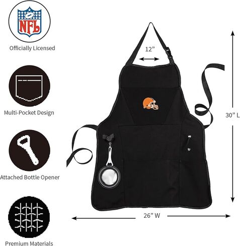 Team Sports America Outdoor NFL Black Grilling Apron | Cleveland Browns | Made of Durable Cotton | Beverage Opener and Multi-Tool | Sports and Tailgaiting Apparel in Saudi Arabia