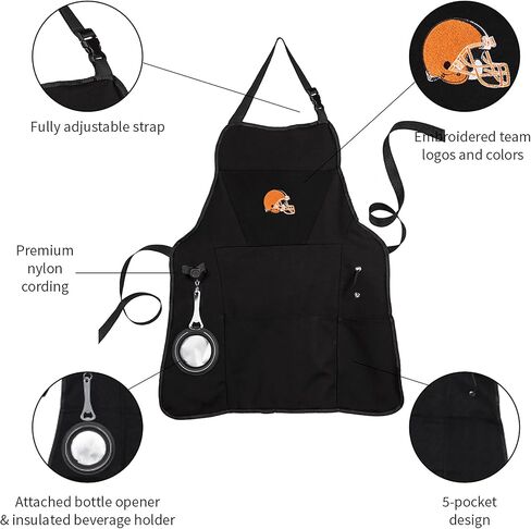 Team Sports America Outdoor NFL Black Grilling Apron | Cleveland Browns | Made of Durable Cotton | Beverage Opener and Multi-Tool | Sports and Tailgaiting Apparel in Saudi Arabia