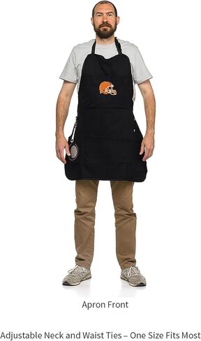Team Sports America Outdoor NFL Black Grilling Apron | Cleveland Browns | Made of Durable Cotton | Beverage Opener and Multi-Tool | Sports and Tailgaiting Apparel in Saudi Arabia