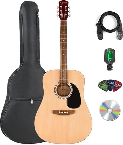 Fender Dreadnought Acoustic Guitar - Natural Bundle with Gig Bag, Tuner, Strap, Picks, and Austin Bazaar Instructional DVD in Saudi Arabia