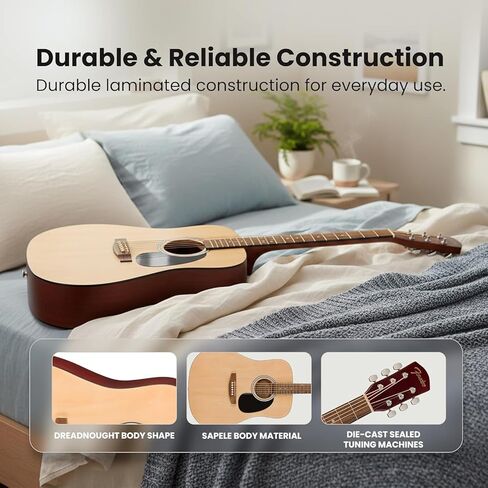 Fender Dreadnought Acoustic Guitar - Natural Bundle with Gig Bag, Tuner, Strap, Picks, and Austin Bazaar Instructional DVD in Saudi Arabia