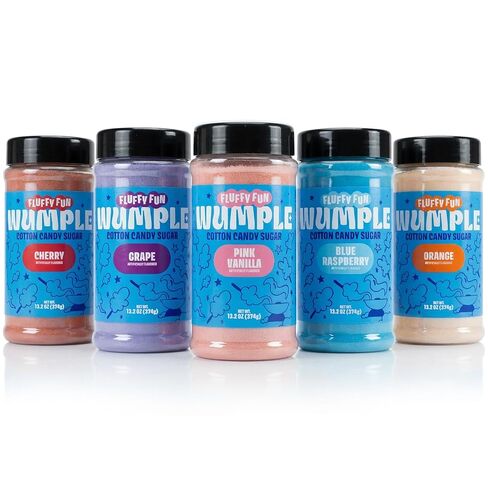 حزمة متنوعة من حلوى حلوى القطن من وامب - سكر الخيط المنكه لآلات حلوى القطن، مزيج رقيق جاهز للاستخدام - مثالي للحفلات والكرنفالات والمناسبات - عبوة من 5 قطع (الكرز والعنب والفانيليا الوردية والتوت الأزرق والبرتقال - 13.2 أونصة لكل منها) in Kuwait
