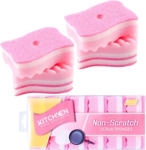 Non-Scratch Scrub Sponges, 6 Pack, Odor Free, Gentle on Sink, Counters, Surfaces, Pots, Pans, for Dishwashing & Household Cleaning with 1Sponge Holder in Saudi Arabia