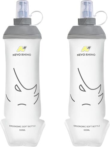 N NEVO RHINO قارورة ناعمة مكونة من قطعتين، زجاجة مياه جارية من مادة TPU سعة 17 أونصة/500 مل لسترات الترطيب وحزم الجري، زجاجات مياه قابلة للطي وخالية من البيسفينول A مانعة للتسرب للجري والمشي لمسافات طويلة وركوب الدراجات والتسلق in Kuwait
