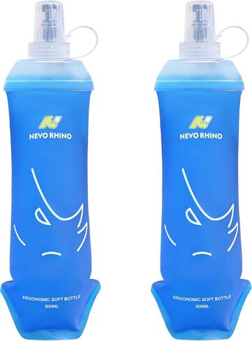 N NEVO RHINO قارورة ناعمة مكونة من قطعتين، زجاجة مياه جارية من مادة TPU سعة 17 أونصة/500 مل لسترات الترطيب وحزم الجري، زجاجات مياه قابلة للطي وخالية من البيسفينول A مانعة للتسرب للجري والمشي لمسافات طويلة وركوب الدراجات والتسلق in Kuwait