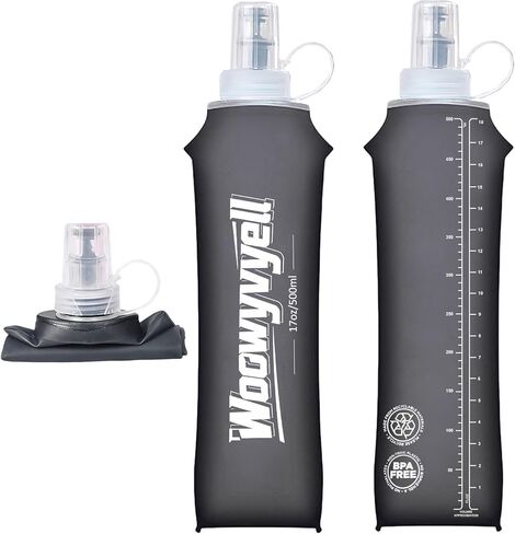 سترة للجري، قارورة ناعمة، قطعتان من زجاجة مياه قابلة للطي خالية من مادة BPA سعة 500 مل لحقيبة الظهر المرطبة، زجاجات مياه قابلة للطي لسباق الماراثون والمشي لمسافات طويلة وتسلق الدراجات in Kuwait