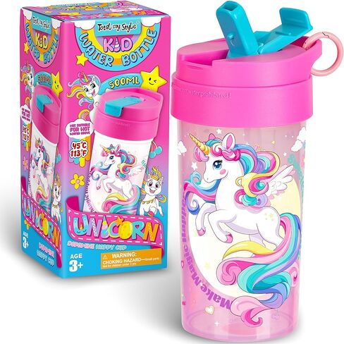 17oz Unicorn Kids Water Bottle, Total My Style Toddler Spout Cover and Carry Handle Design Lid Leak Proof BPA free Cup for Girls Ages 3+ Dishwasher Safe for Sports School Travel with Silicon Straw in Saudi Arabia