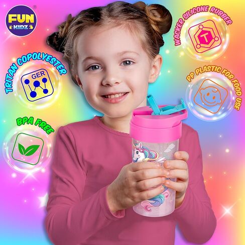 17oz Unicorn Kids Water Bottle, Total My Style Toddler Spout Cover and Carry Handle Design Lid Leak Proof BPA free Cup for Girls Ages 3+ Dishwasher Safe for Sports School Travel with Silicon Straw in Saudi Arabia