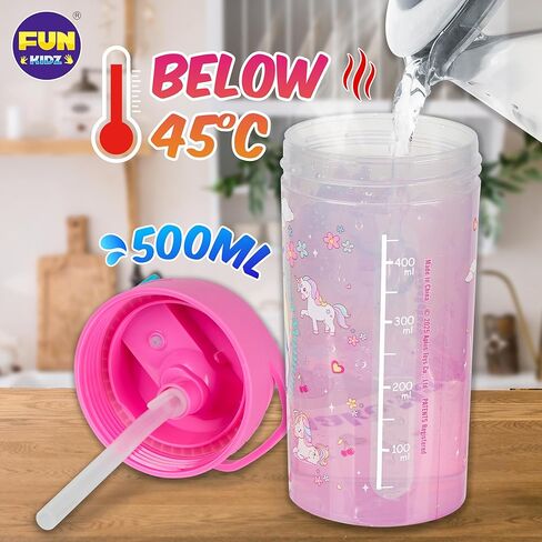 17oz Unicorn Kids Water Bottle, Total My Style Toddler Spout Cover and Carry Handle Design Lid Leak Proof BPA free Cup for Girls Ages 3+ Dishwasher Safe for Sports School Travel with Silicon Straw in Saudi Arabia