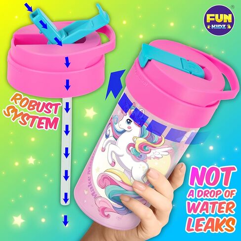 17oz Unicorn Kids Water Bottle, Total My Style Toddler Spout Cover and Carry Handle Design Lid Leak Proof BPA free Cup for Girls Ages 3+ Dishwasher Safe for Sports School Travel with Silicon Straw in Saudi Arabia