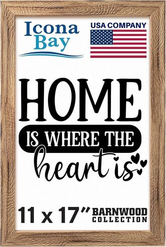 Icona Bay 11x17 Pony Gray Picture Frame Fits 11x15 Photos, Country Rustic Style 11 x 17 Small Poster Frame, Wall Mount Only, Barnwood Collection in Kuwait