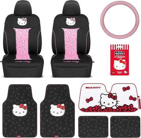 Cinnamoroll Car Seat Covers, Car Floor Mats, Steering Wheel Cover, Windshield Sun Shade for Car Gift Pack Car Air Freshener Black and Blue Hello Kitty Car Accessories for Women 9pc Combo in Kuwait