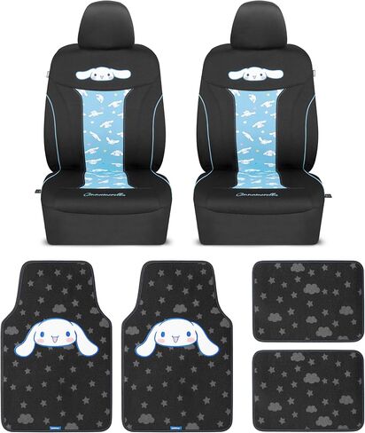 Cinnamoroll Car Seat Covers, Car Floor Mats, Steering Wheel Cover, Windshield Sun Shade for Car Gift Pack Car Air Freshener Black and Blue Hello Kitty Car Accessories for Women 9pc Combo in Kuwait